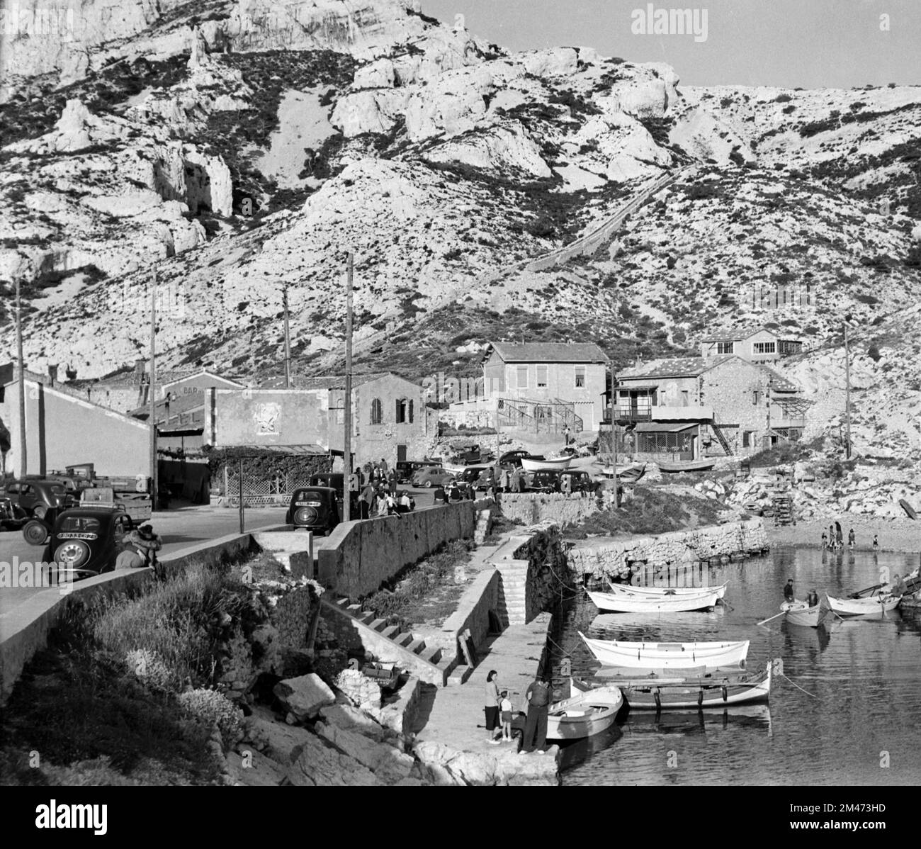 Callelongue Calanque e villaggio di pescatori Marsiglia Francia nel 1951 Foto Stock