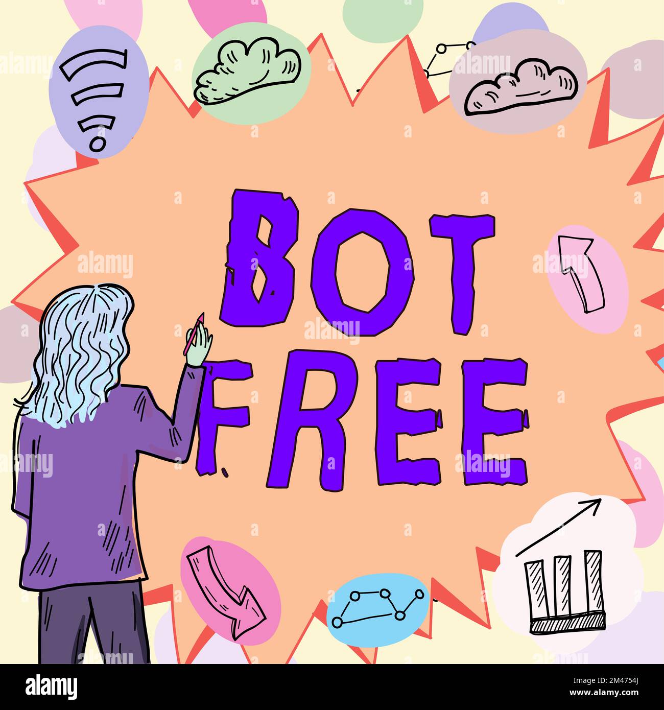Segno di scrittura a mano Bot Free. Word per un programma per computer che funziona automaticamente Internet robot Foto Stock