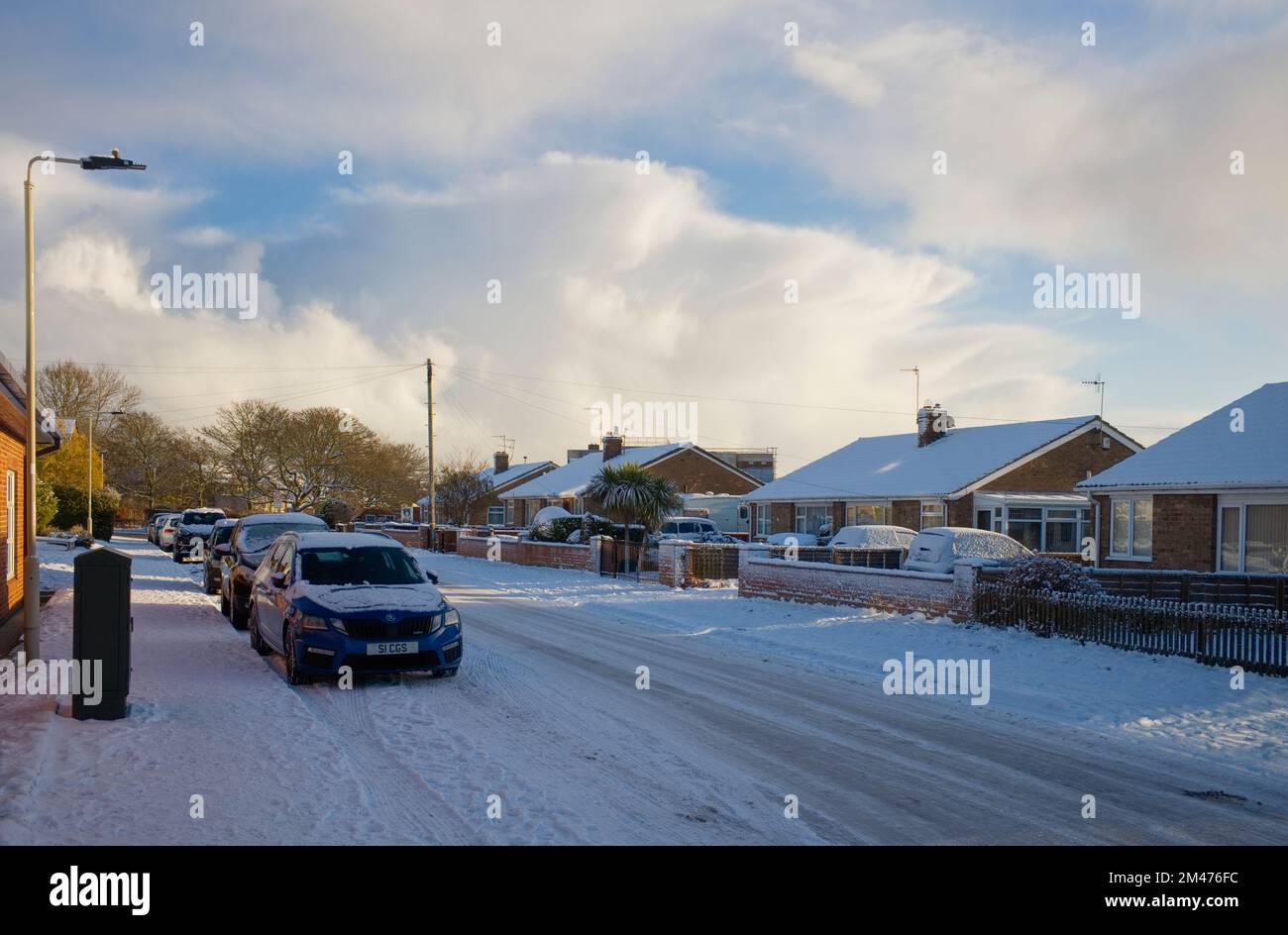 High Moor Way a Eastfield dopo la notte di neve nel 2022 Foto Stock