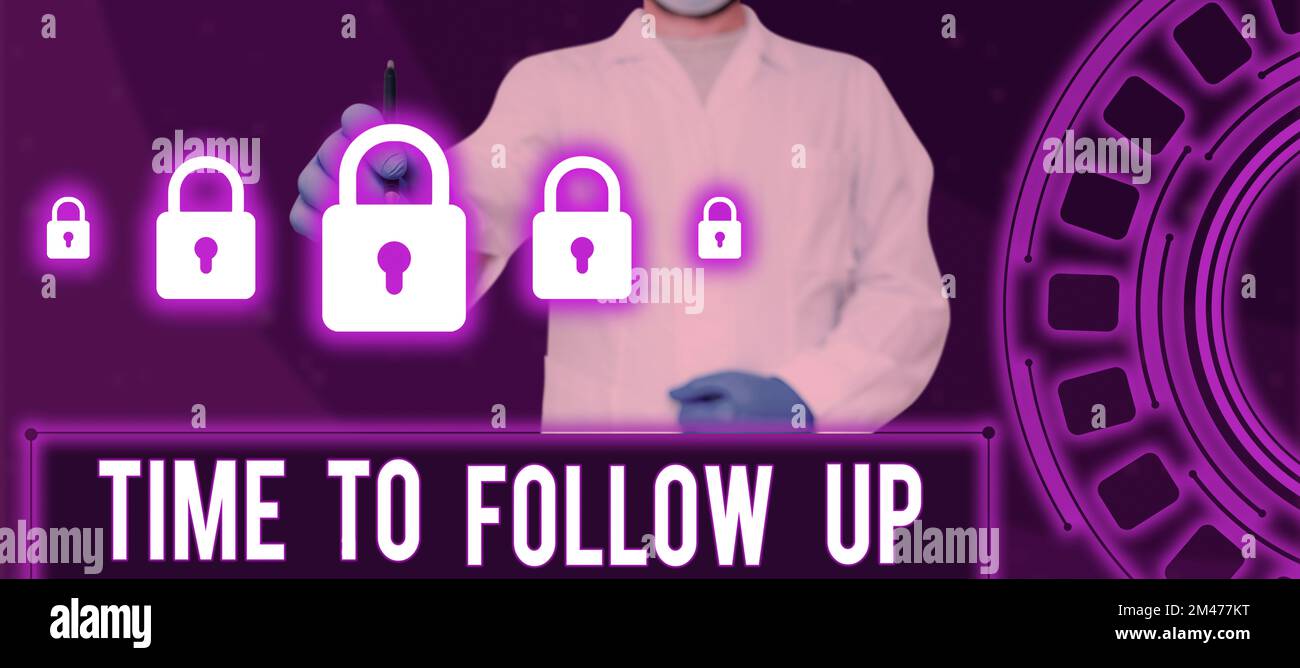 Scrittura manuale del testo tempo di follow-up. Vetrina aziendale richiesta dell'attività precedente o continuazione delle informazioni Foto Stock