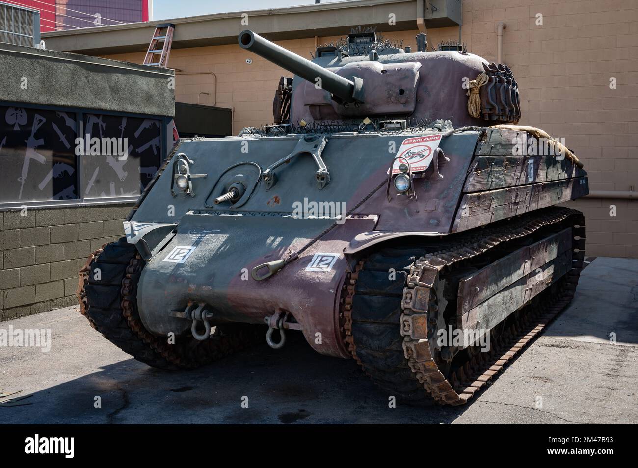 Dettaglio di un vecchio carro armato militare M4 Sherman M4A3 Foto Stock