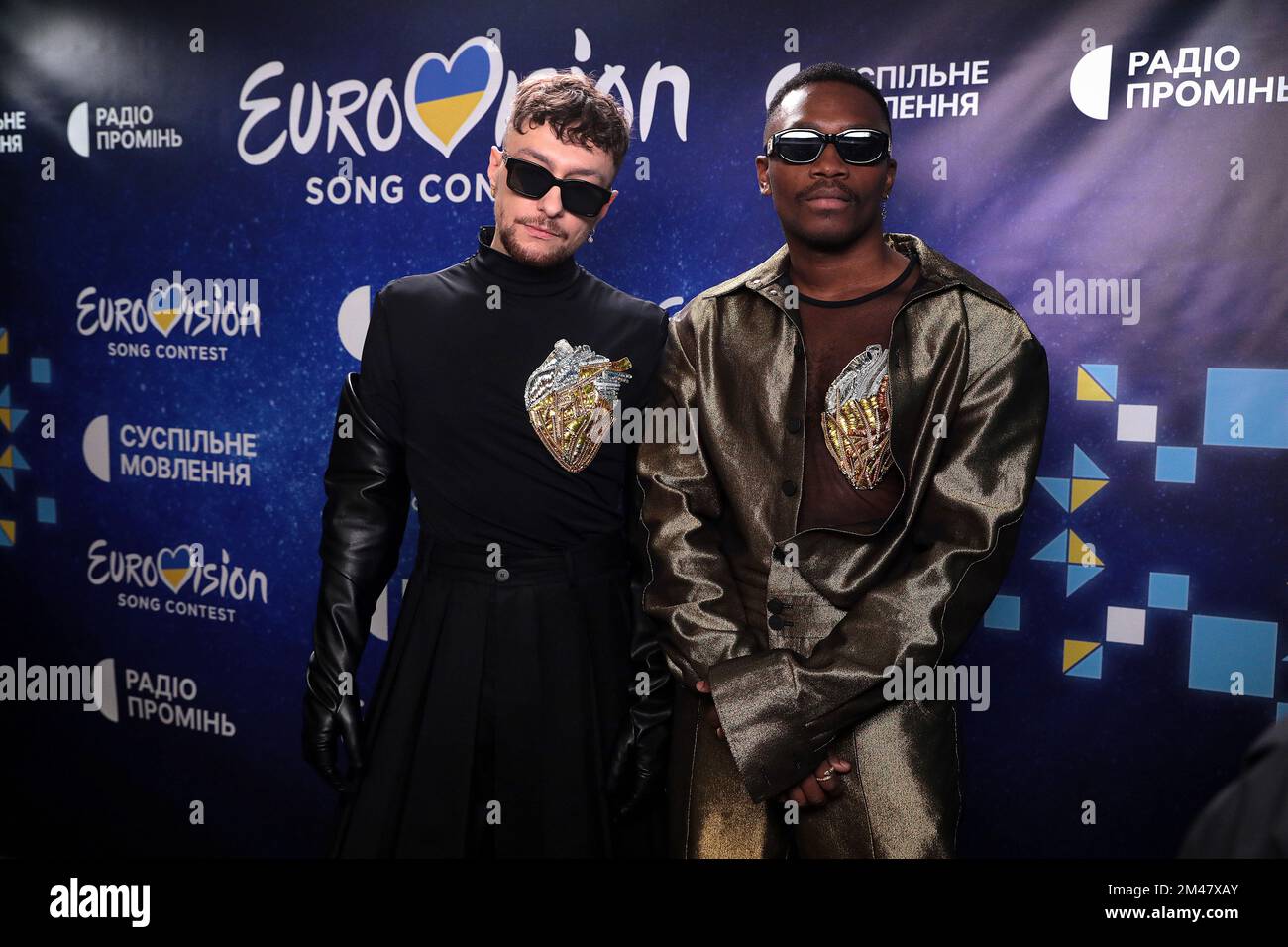 Kiev, Ucraina. 17th Dec, 2022. KIEV, UCRAINA - 17 DICEMBRE 2022 - i membri della band TVORCHI posano per una foto alla conferenza stampa dei vincitori della selezione nazionale per il Concorso Internazionale di canzoni Eurovision 2023, Kiev, capitale dell'Ucraina. NESSUN USO BIELORUSSIA. Credit: NurPhoto/Alamy Live News Foto Stock