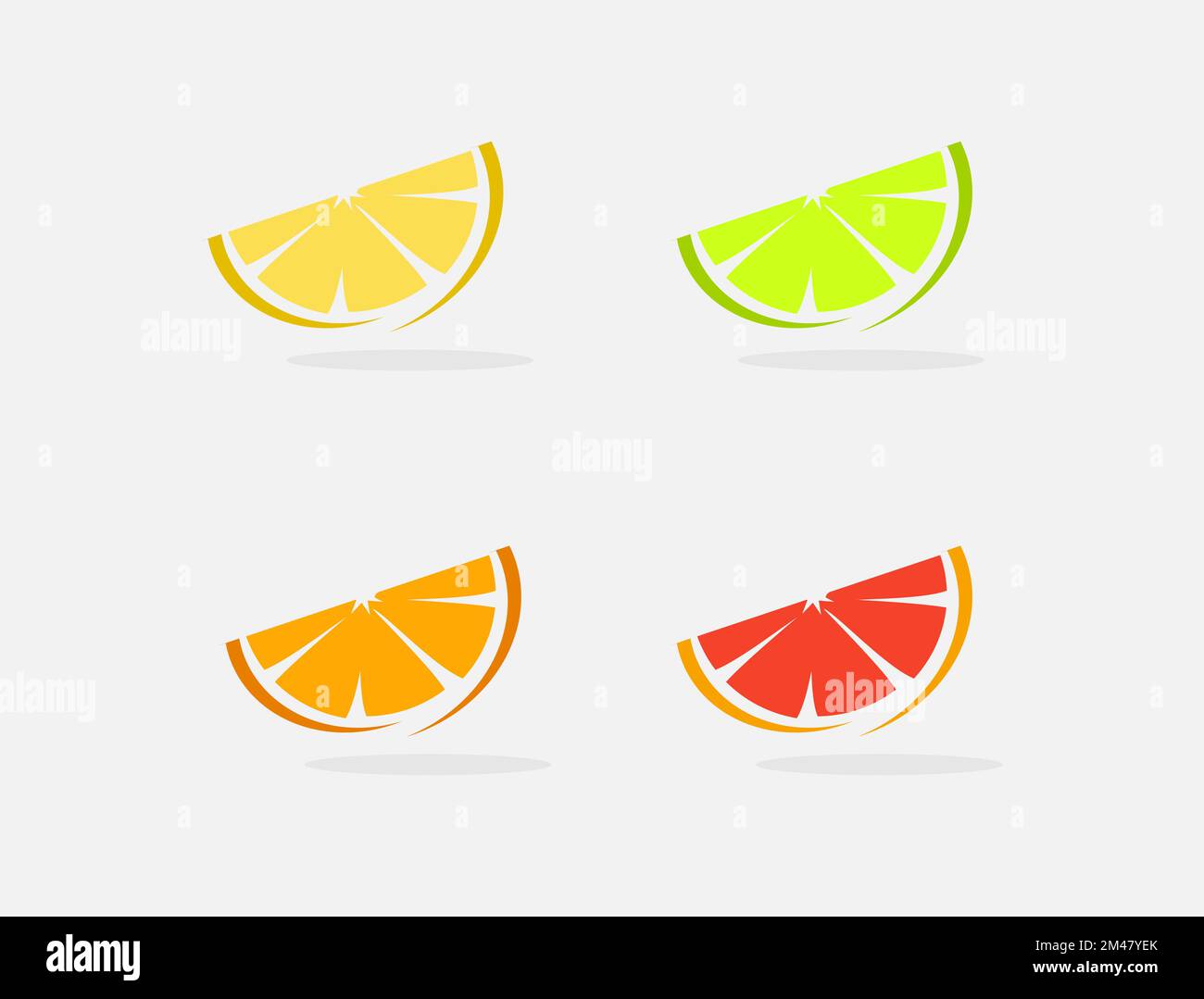 Limone fresco biologico giallo, lime, arancio o tangarine e uva frutta tagliata isolata su sfondo bianco, logo o icona Illustrazione Vettoriale