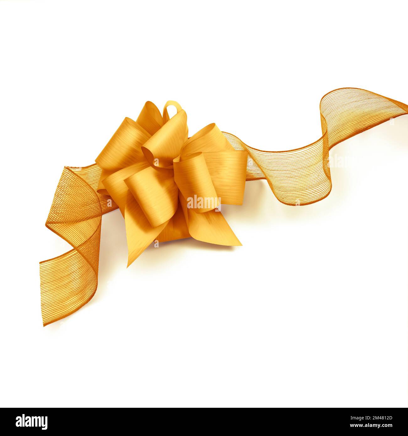 Golden bow e nastro isolati su sfondo bianco Foto Stock