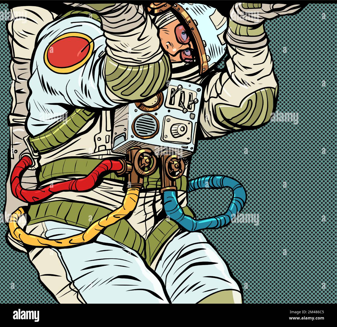 astronauta maschile che tiene carico. scultura antica atlas, caryatid Illustrazione Vettoriale