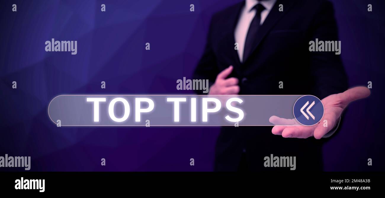 Didascalia concettuale Suggerimenti principali. Parola scritta su un piccolo, ma particolarmente utile, consiglio pratico Foto Stock