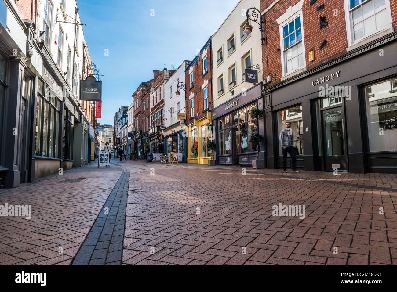 Sadler Gate High Street a Derby, Derbyshire, Regno Unito Foto Stock