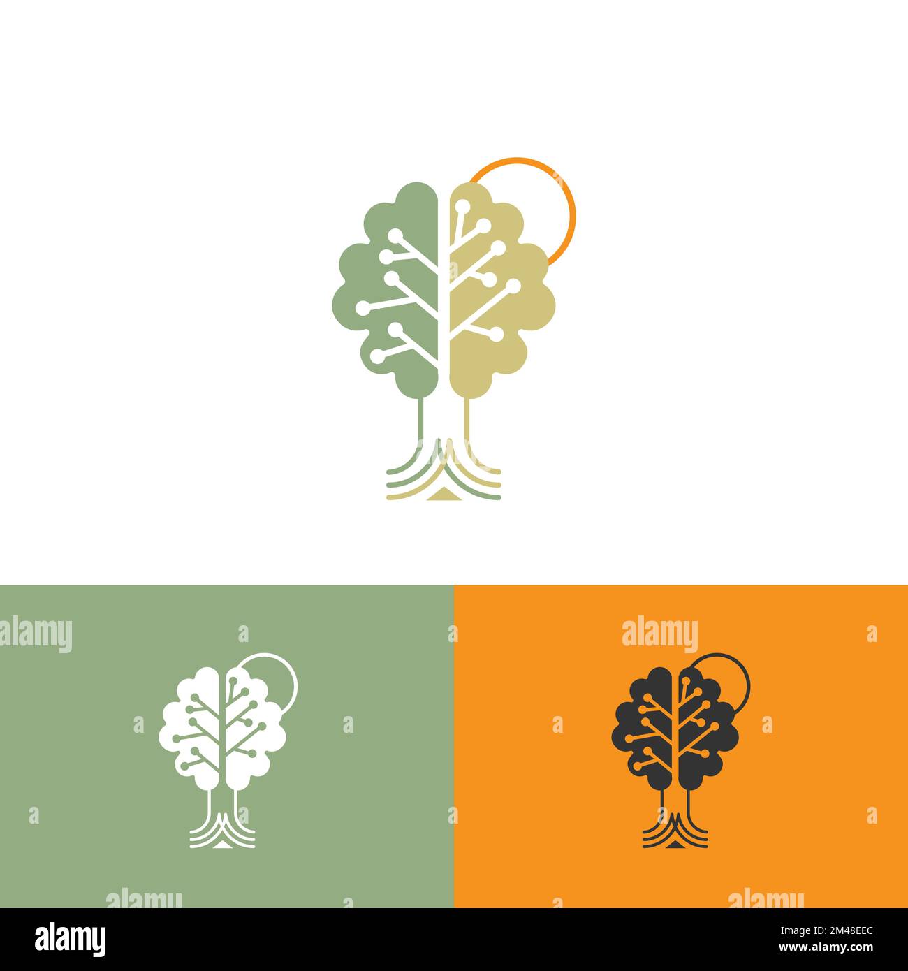 Illustrazione Brain Think idea with tree Logo design vector template.EPS 10 Illustrazione Vettoriale