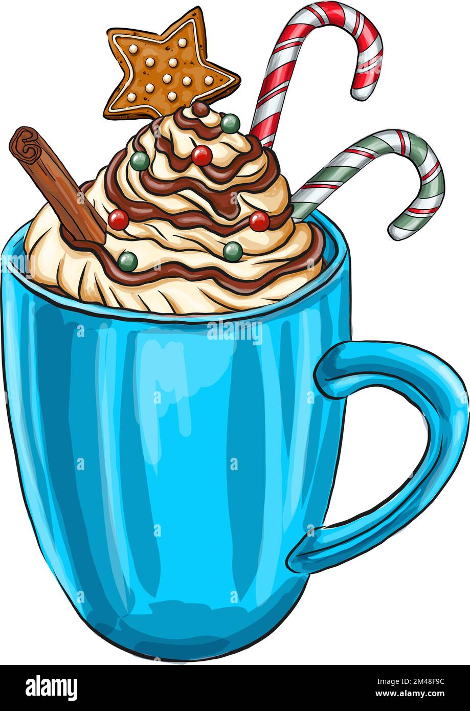 Tazza di cioccolata calda o caffè decorato con biscotti e marshmallows,  crema e arancia, illustrazione vettoriale Immagine e Vettoriale - Alamy