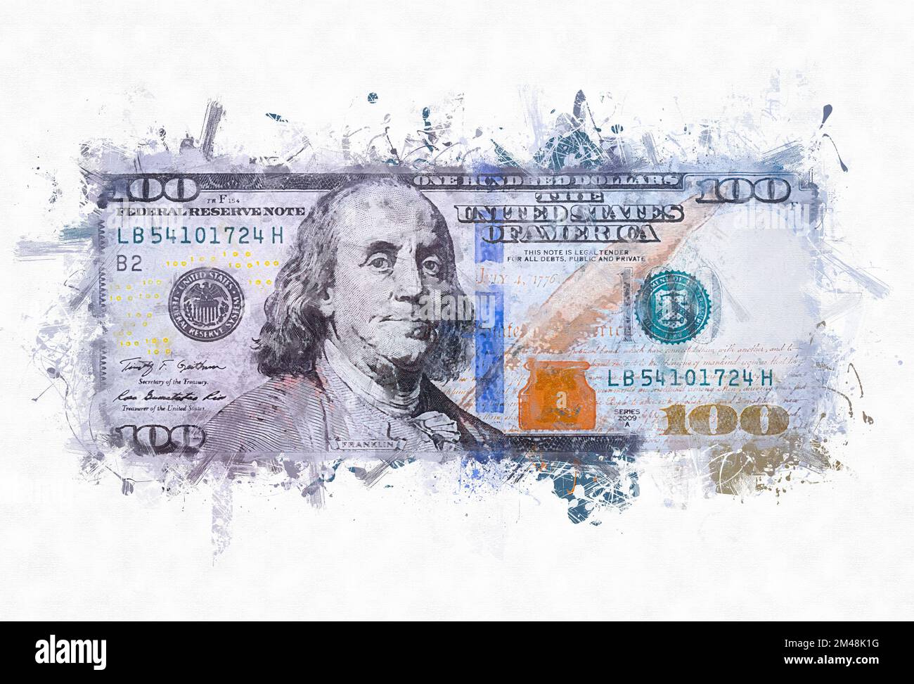 Pittura Benjamin Franklin faccia su di noi un centenario dollari disegno di legge macro isolato, stati uniti denaro primo piano Foto Stock