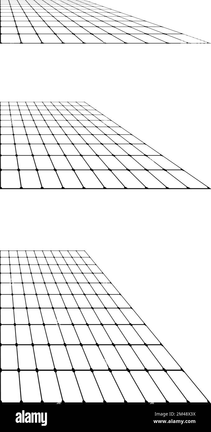 Set di superfici a griglia piatta. Piano orizzontale rettangolare in prospettiva diversa. Raccolta di elementi di design con angoli diversi. Vettore Illustrazione Vettoriale