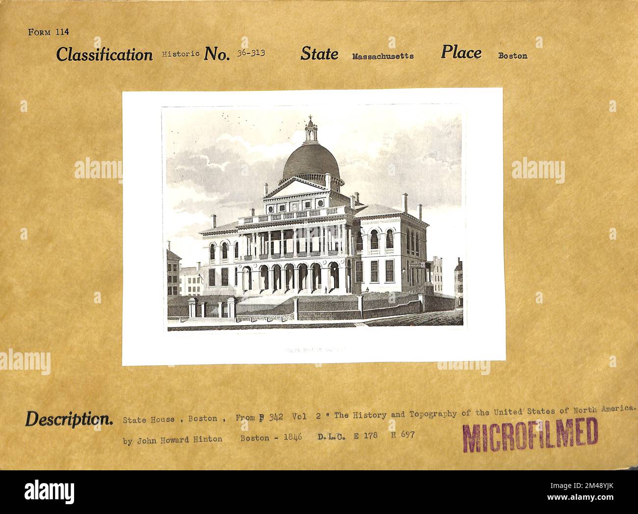 State House, Boston. Didascalia originale: State House, Boston, da p. 342 vol. 2 'la storia e la topografia degli Stati Uniti del Nord America' di John Howard Hinton Boston - 1846. Stato: Massachusetts luogo: Boston. Foto Stock