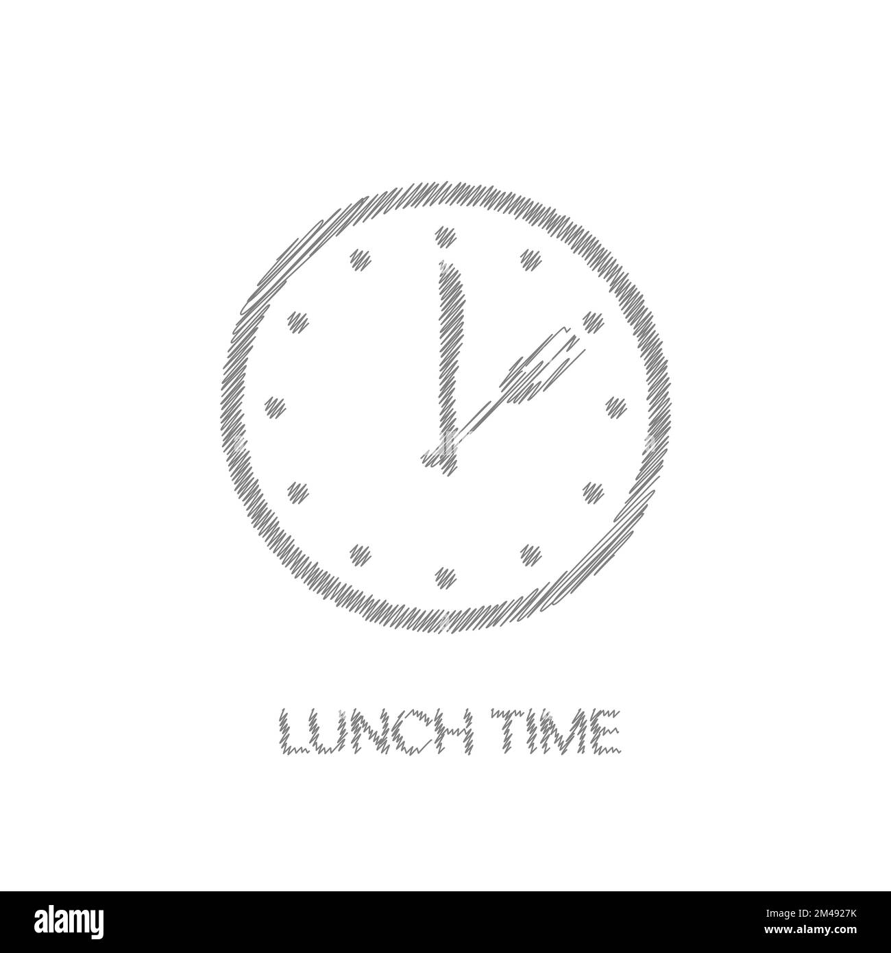 Icona del vettore di schizzo del concetto del tempo del pranzo. Ora del cibo in orologio Illustrazione Vettoriale