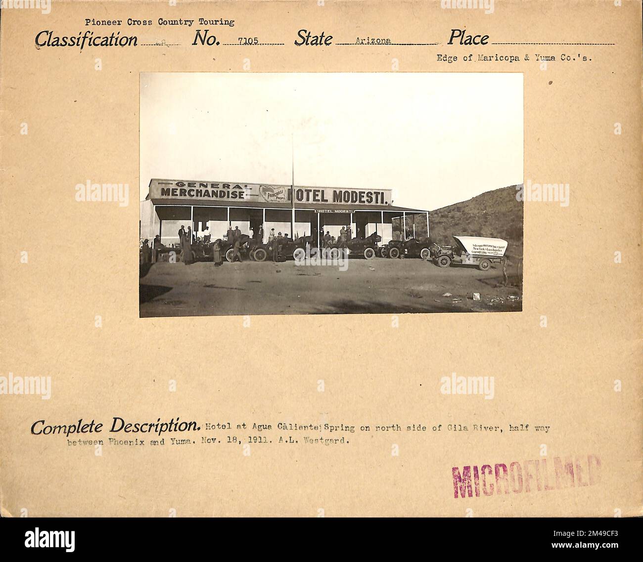 Hotel a Agua Caliente Spring sul lato nord del fiume Gila, a metà strada tra Phoenix e Yuma. Didascalia originale: Hotel a Agua Caliente Spring sul lato nord del fiume Gila, a metà strada tra Phoenix e Yuma. 18 novembre 1911. A. L. Westgard. Stato: Arizona luogo: Bordo di Maricopa & Yuma Co.'s. Foto Stock