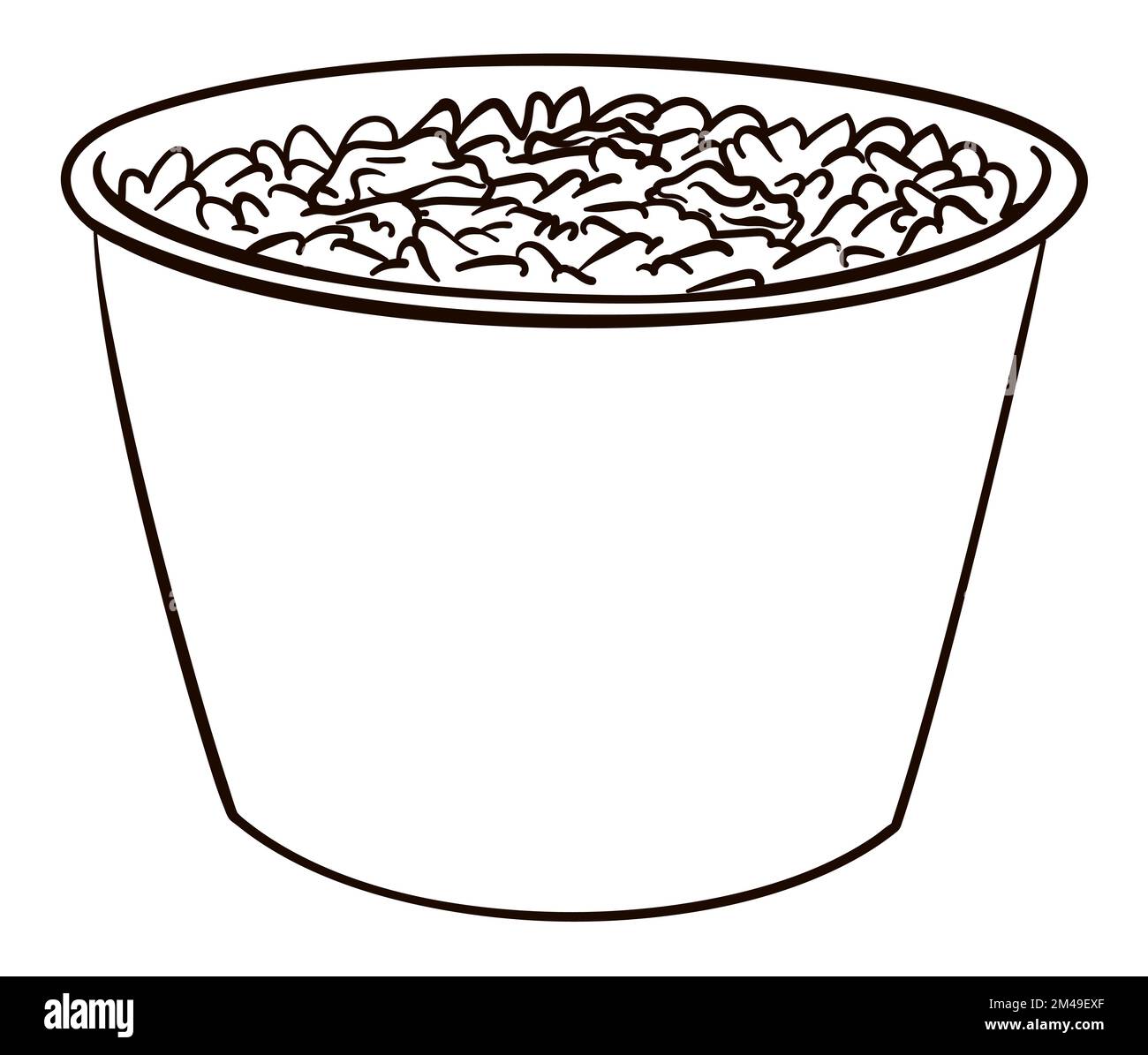 Design in linea per colorare una ciotola con delizioso budino di riso. Illustrazione Vettoriale