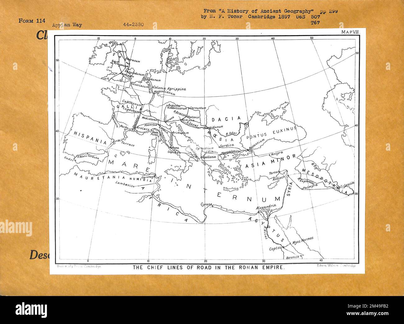 Le linee principali della strada nell'Impero Romano. Didascalia originale: Da 'A History of Ancient Geography' pp 299 di H.F. Tozer Cambridge 1897 U6S 507 T67. Foto Stock