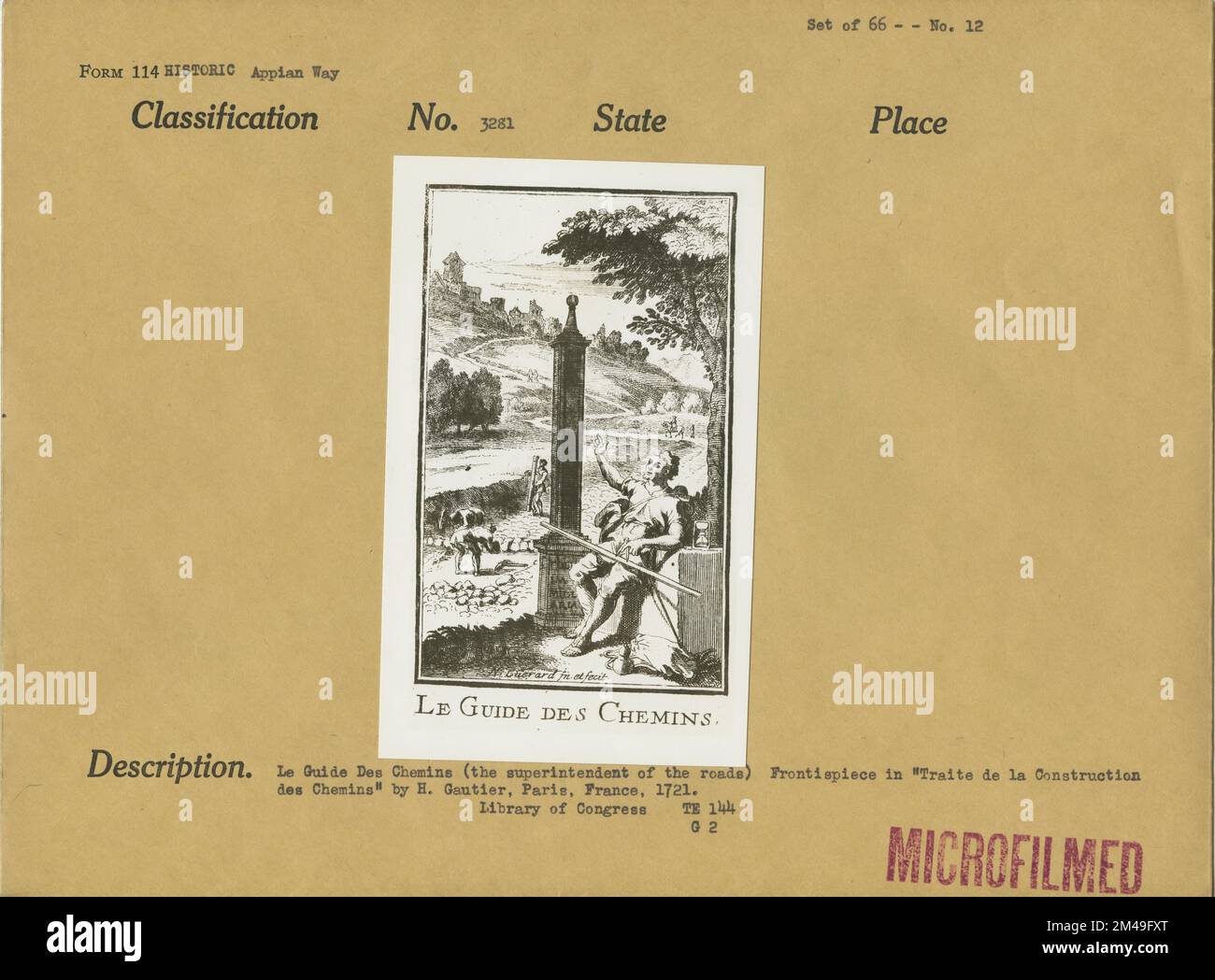 Le Guide Des Chemins (il sovrintendente delle strade). Didascalia originale: Le Guide Des Chemins (il sovrintendente delle strade), frontespizio in 'Traite de la Construction des Chemins' di H. Gautier, Parigi, Francia. Set di 66 - N.12. Foto Stock