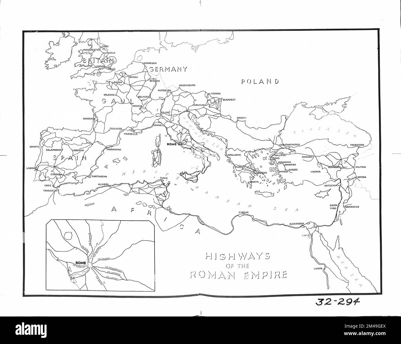 Autostrade dell'Impero Romano. Didascalia originale: Autostrade dell'Impero Romano. Set di 66 - N. 1. Foto Stock