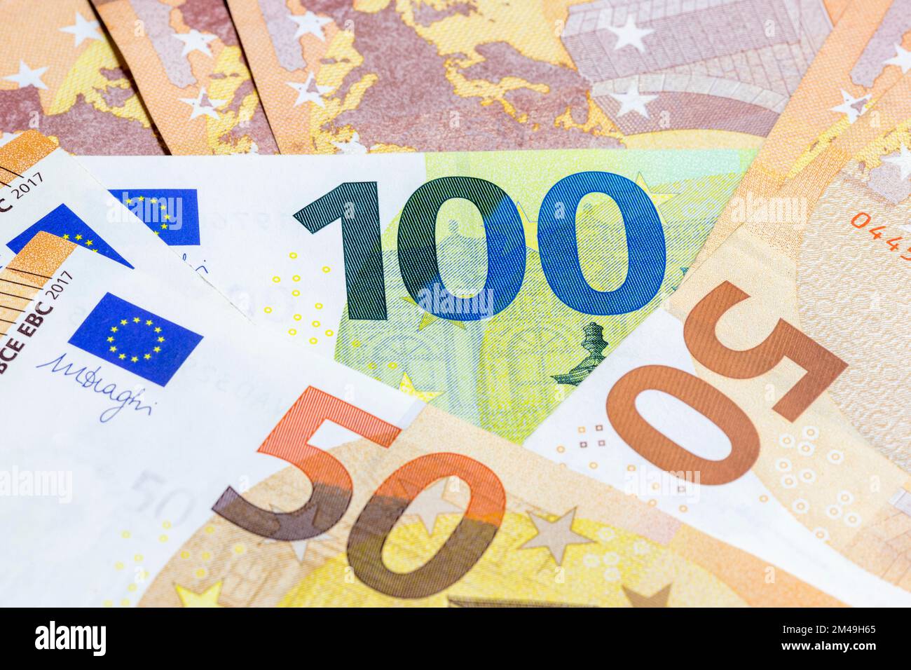 Banconote, banconote, banconote da 50 euro, banconote da 100 euro Foto Stock