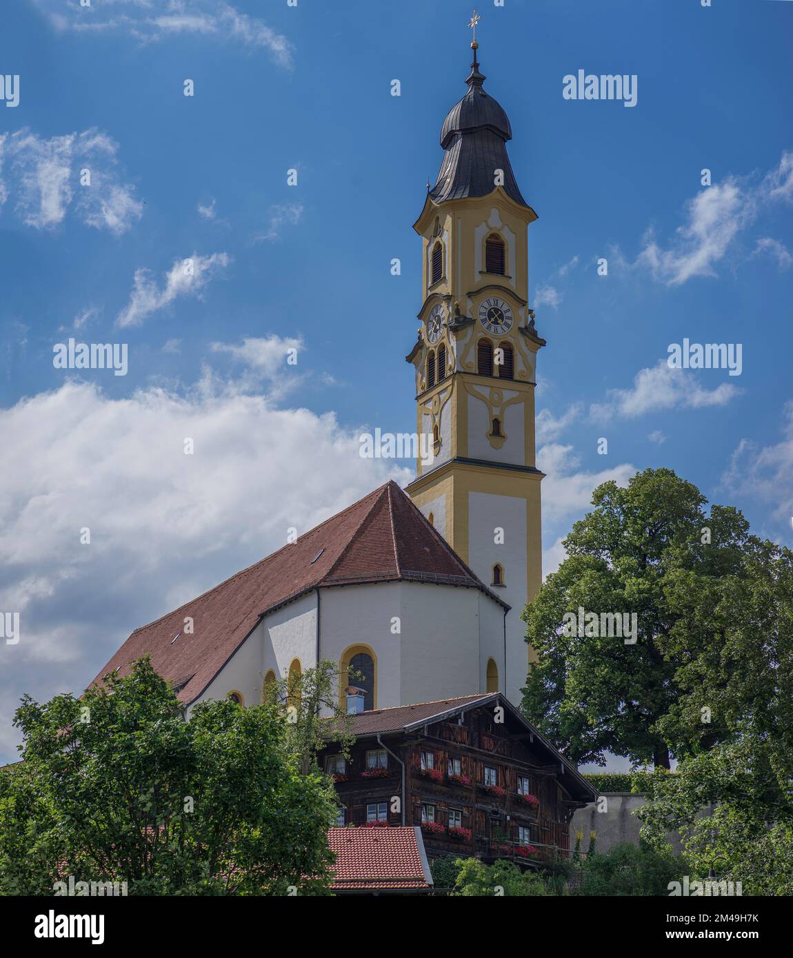 Barocco di St. Chiesa di Nicholas, Pfronten, Ostallgaeu, Baviera, Germania Foto Stock