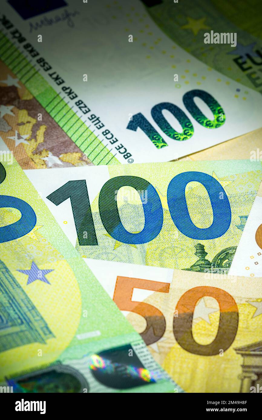 Banconote, banconote, banconote da 50 euro, banconote da 100 euro Foto Stock
