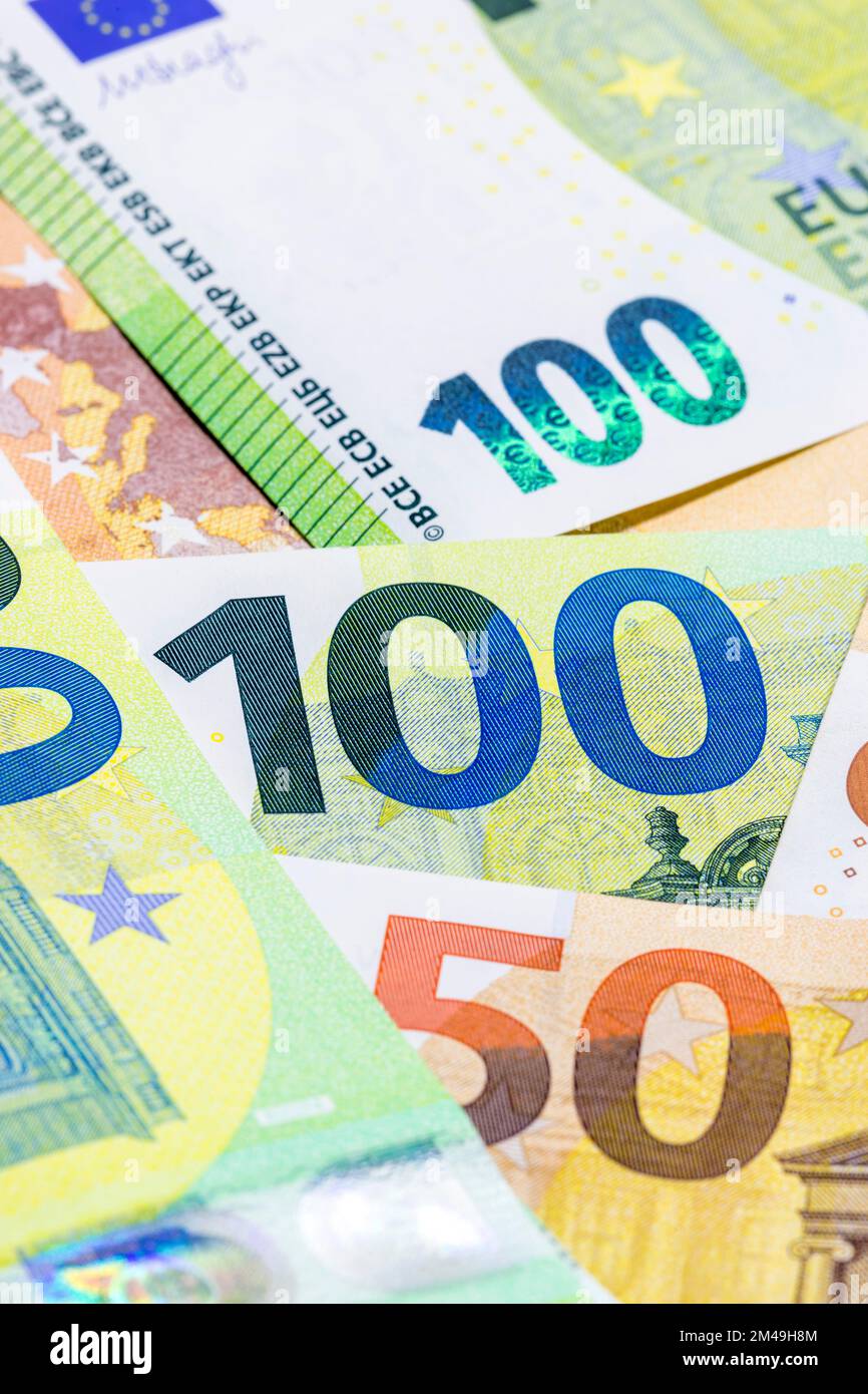 Banconote, banconote, banconote da 50 euro, banconote da 100 euro Foto Stock