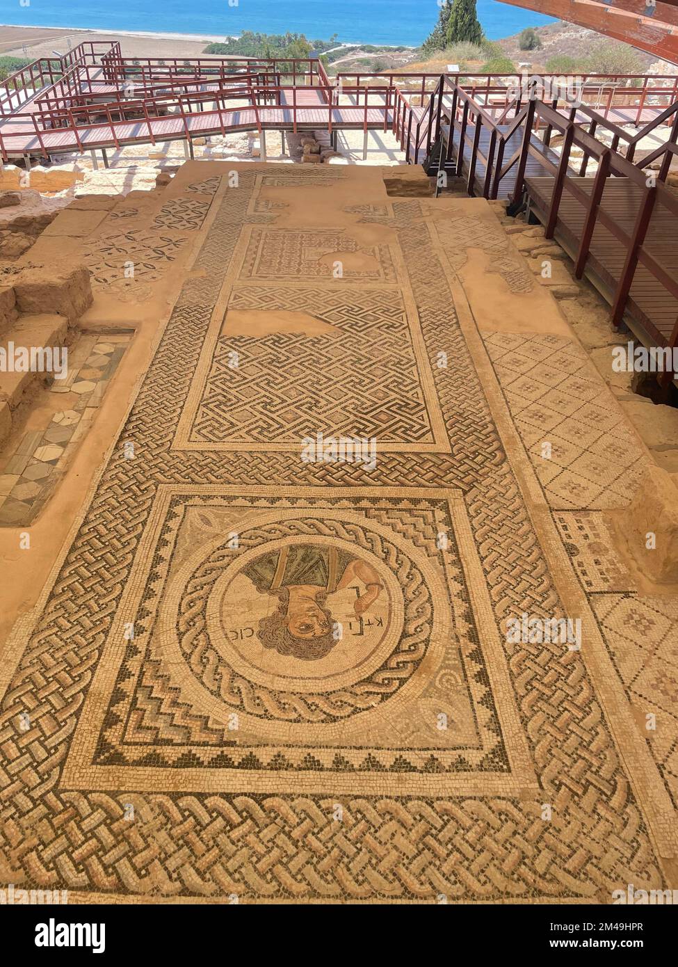 Kourion, Episkopi, Cipro: Rovine e mosaici delle Terme e la Casa di Eustolios a Kourion Foto Stock