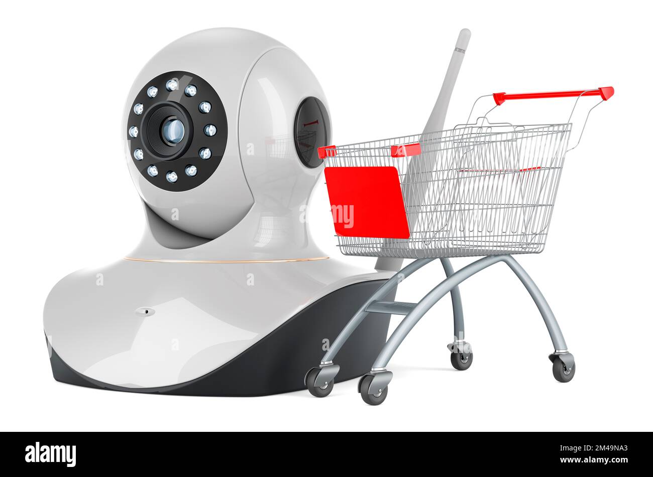 Carrello con videocamera Internet Protocol, rendering 3D isolato su sfondo bianco Foto Stock