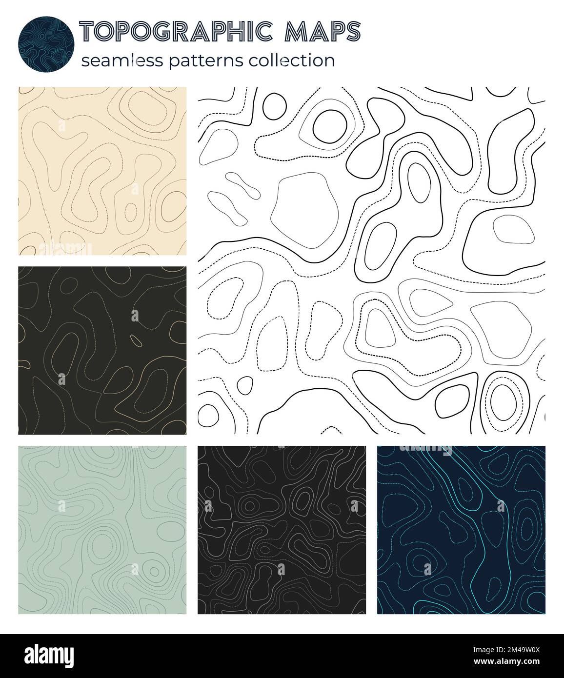 Mappe topografiche. Motivi isolati artistici, design senza cuciture. Elegante sfondo con imbalsini. Illustrazione vettoriale. Illustrazione Vettoriale