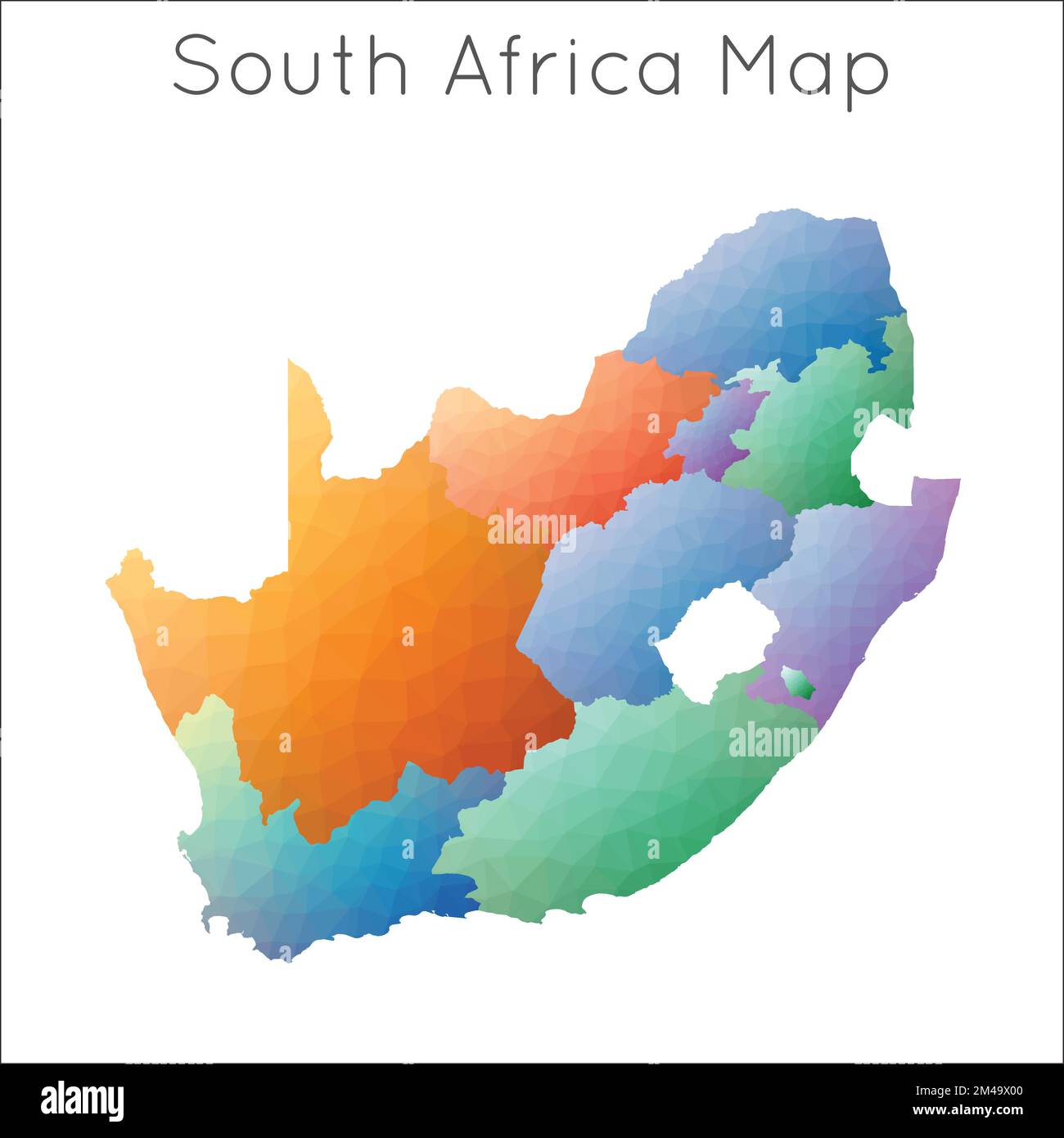 Mappa bassa Poly del Sud Africa. Sud Africa poligonale geometrica, mappa in stile mosaico. Illustrazione Vettoriale