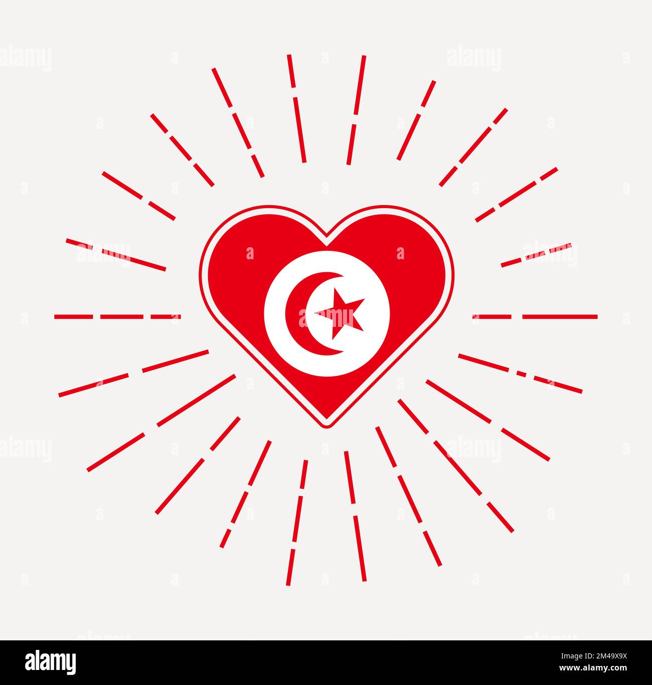 Tunisia cuore con bandiera del paese. Sunburst intorno Tunisia segno cuore. Illustrazione vettoriale. Illustrazione Vettoriale