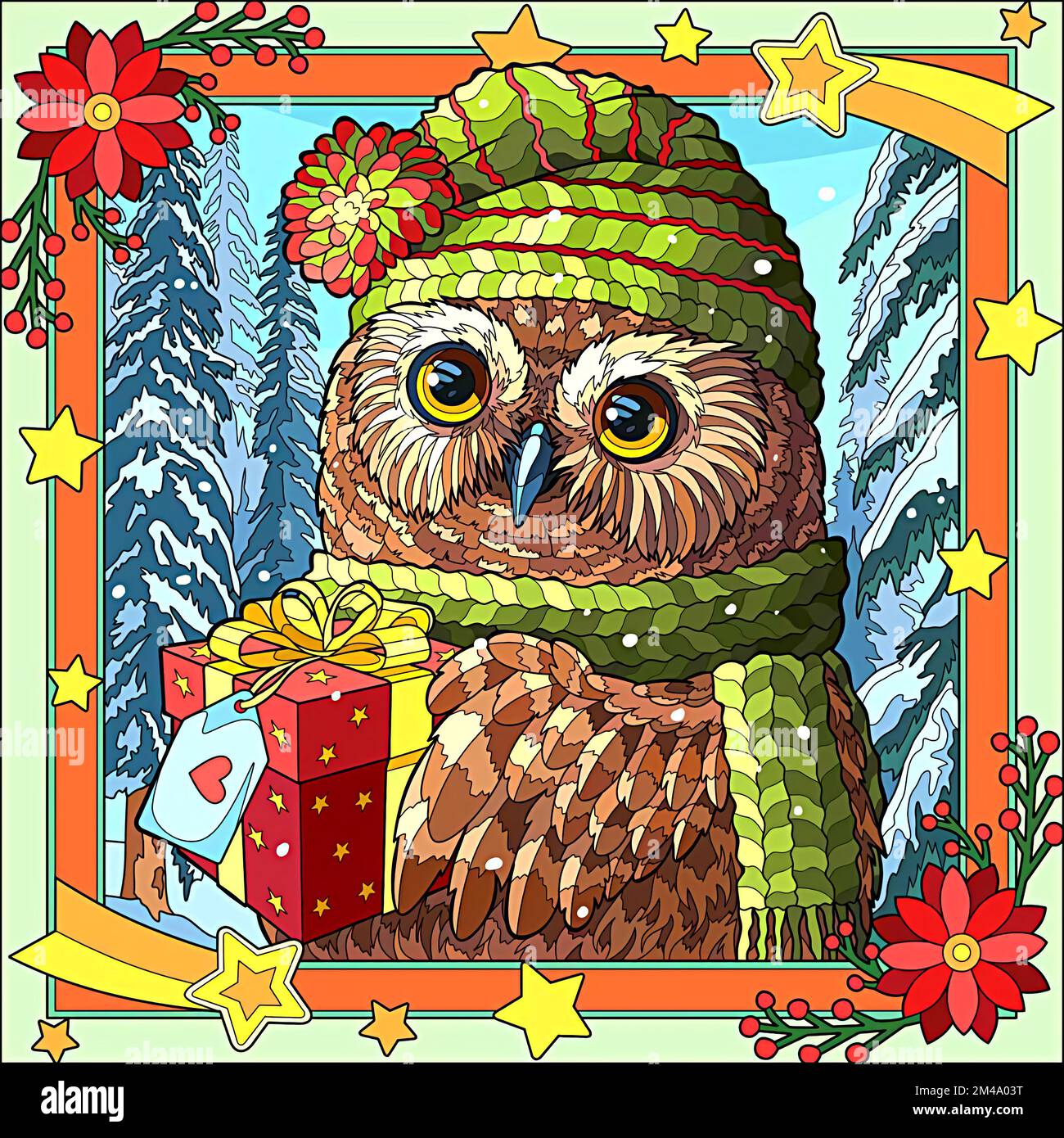 Buon Natale, gufo su un albero di natale Foto Stock