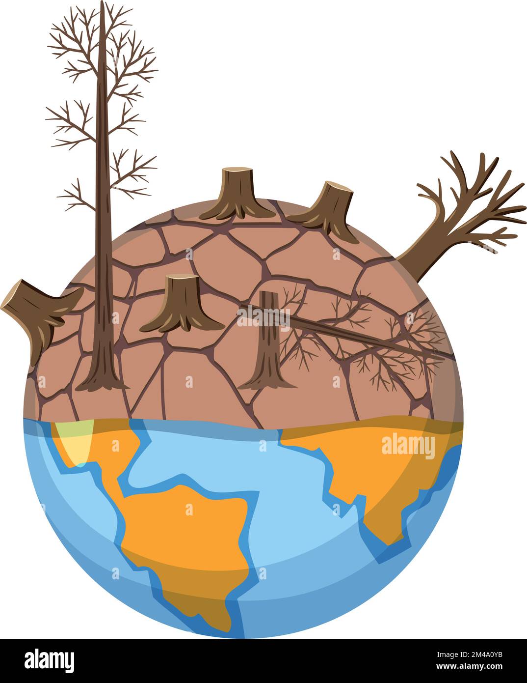 La siccità ha colpito la zona sul globo dall'illustrazione di riscaldamento globale Illustrazione Vettoriale