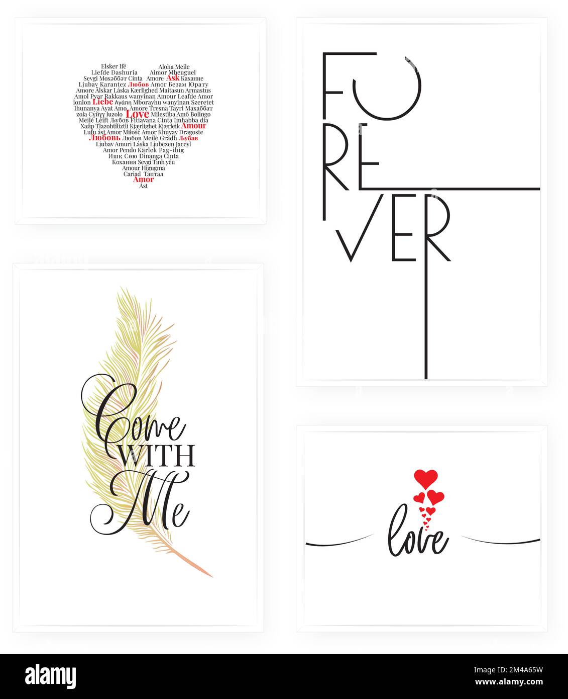 Vieni con me, vettore. Poster dal design minimalista in quattro pezzi. Opere d'arte, opere d'arte Illustrazione Vettoriale