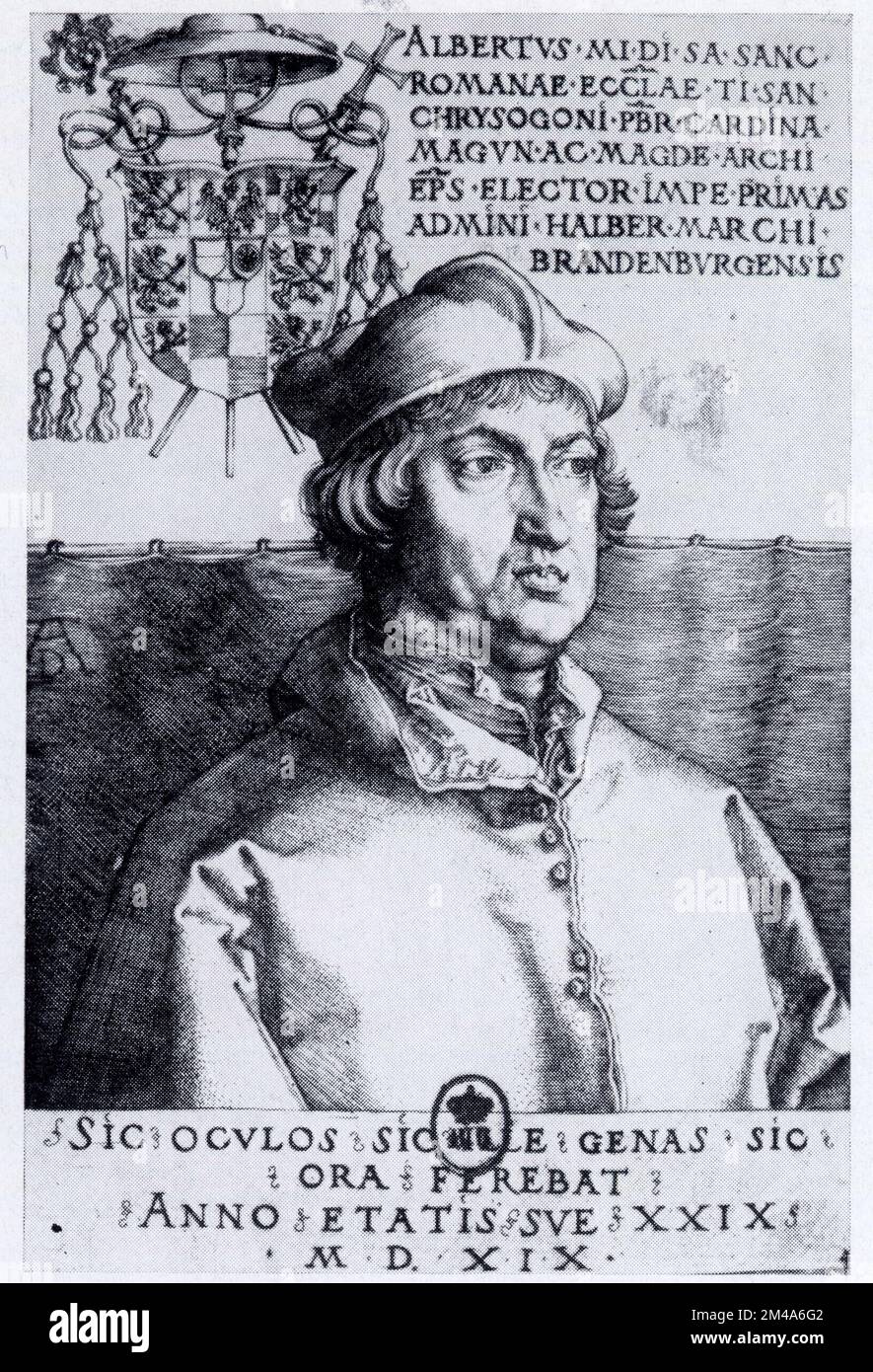 ALBRECHT Dürer.1471-1528.le cardinal Albert de Brandebourg. Gravure sur cuivre Foto Stock