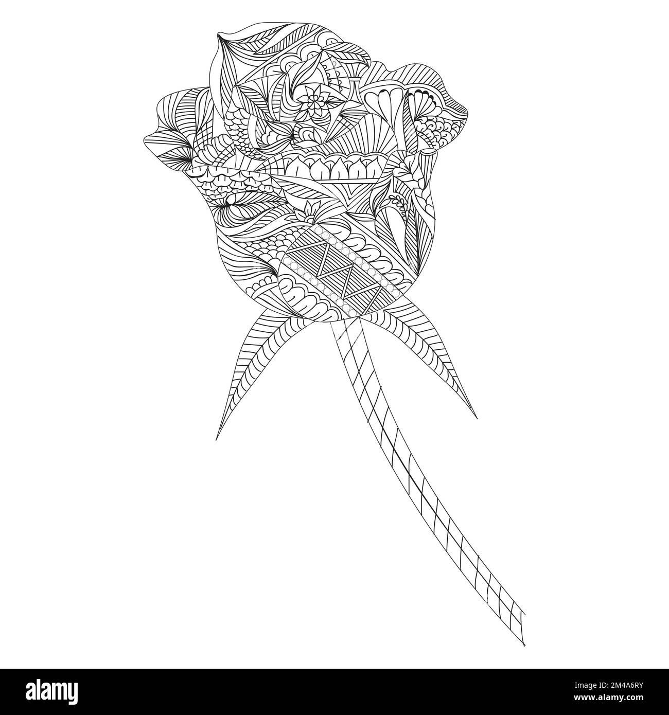 rosa fiore zentangle colorazione pagina con decorativo facile disegni disegno illustrazione Illustrazione Vettoriale