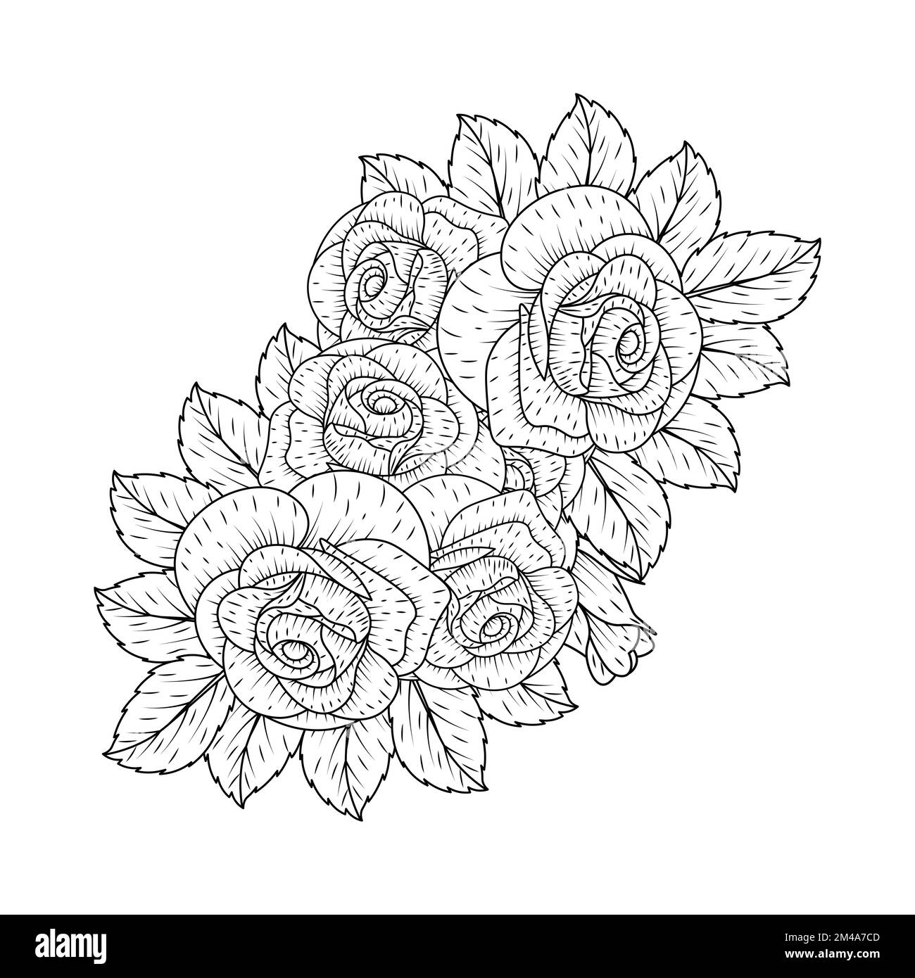 SketchyBouquet disegnato con rose. Disegno per libro da colorare
