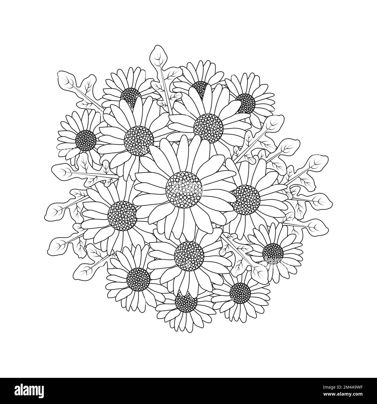 daisy fiore adulto colorazione libro pagina disegno di linea nera disegno bello daisy fiore bouquet Illustrazione Vettoriale