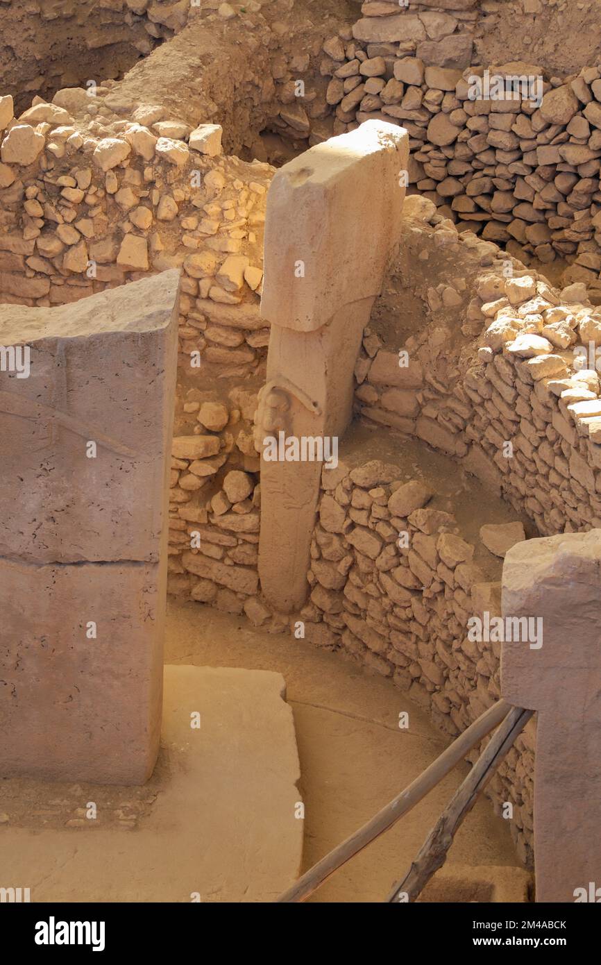 Sito antico di Gobekli Tepe è un luogo preistorico di 12000 anni fa a Sanliurfa, Turchia, Gobeklitepe a Sanliurfa. Il più antico tempio della WOR Foto Stock