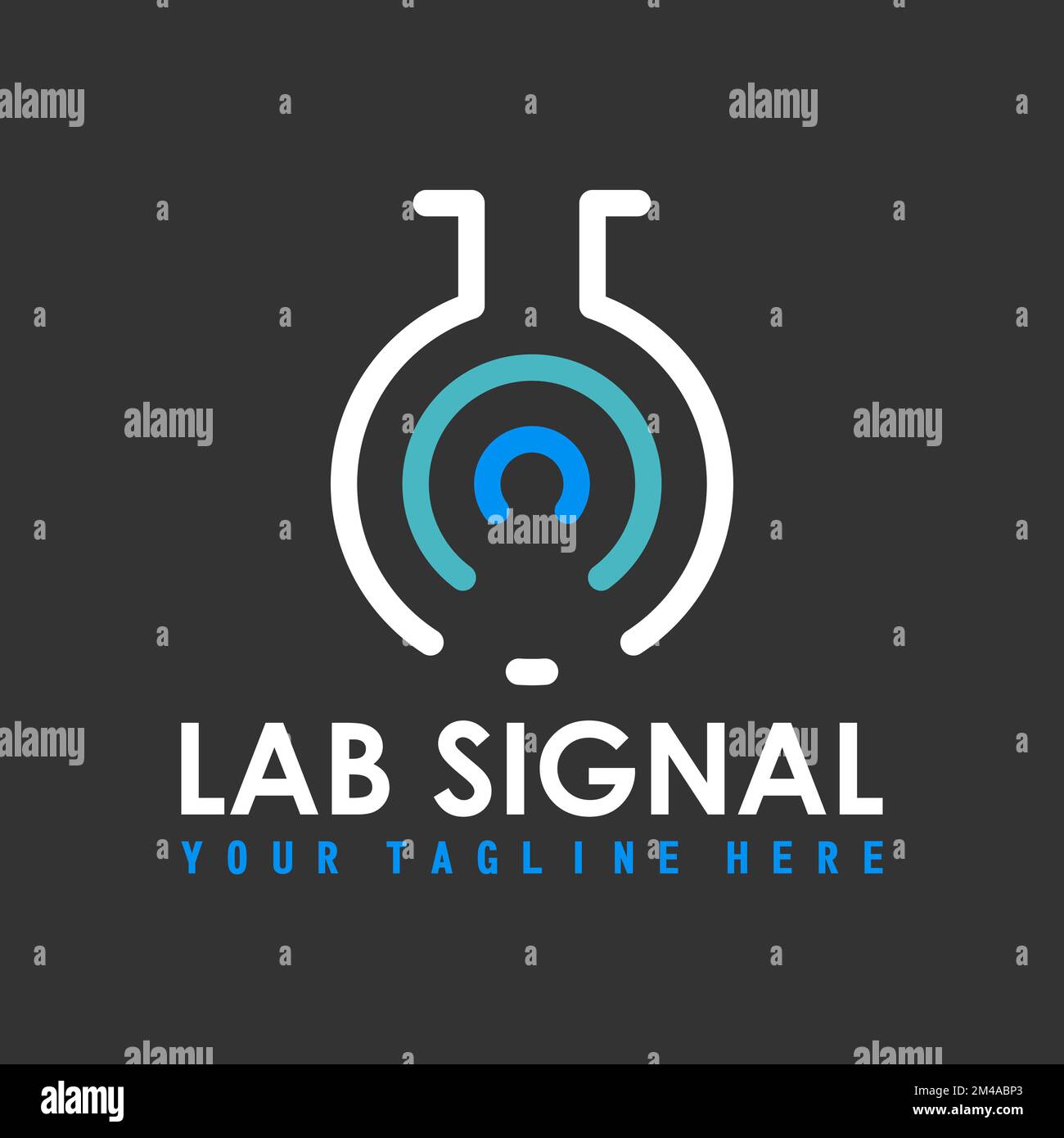 tubo da laboratorio in linea con segnale di contenimento o router wifi icona grafica logo design astratto concetto stock vettoriale. in relazione alla scienza o alla tecnologia Illustrazione Vettoriale