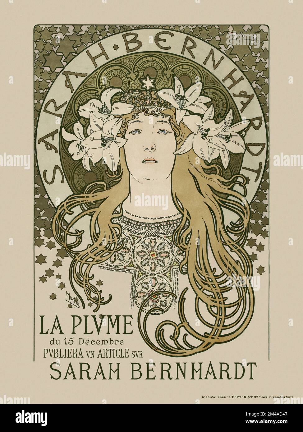 Sarah Bernhardt. La Plume du 15 décembre publiera un article sur Sarah Bernhardt di Alphonse Mucha (1860-1939). Poster pubblicato nel 1897 in Francia. Foto Stock