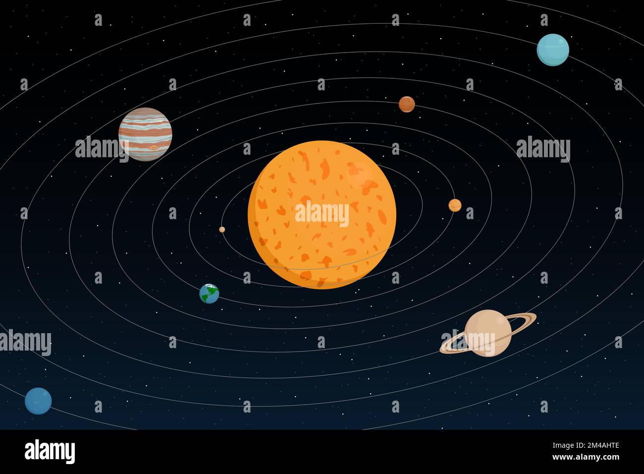 Pianeti del sistema solare e loro orbite. Illustrazione vettoriale. Illustrazione Vettoriale