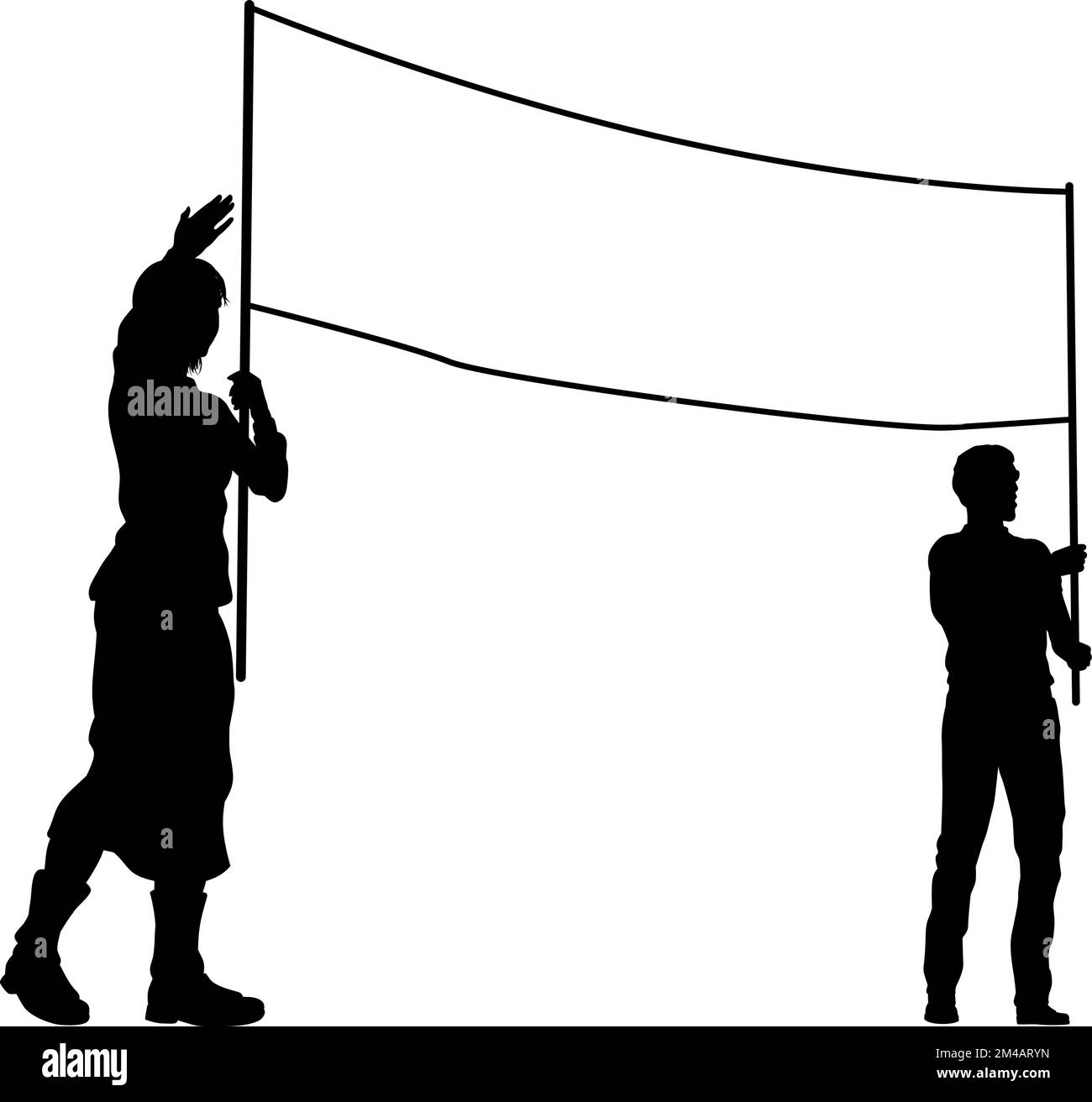 Banner Silhouette manifestanti al Rally Strike di marzo Illustrazione Vettoriale