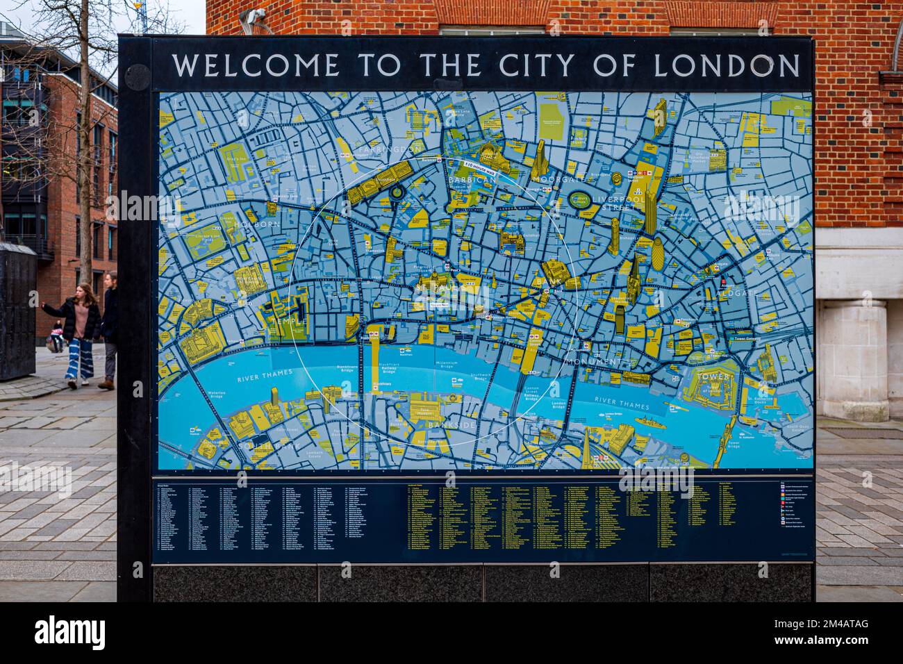 Mappa della città di Londra. Mappa stradale del quartiere finanziario della città di Londra. Mappa turistica della città di Londra. Mappa turistica della città di Londra. Foto Stock