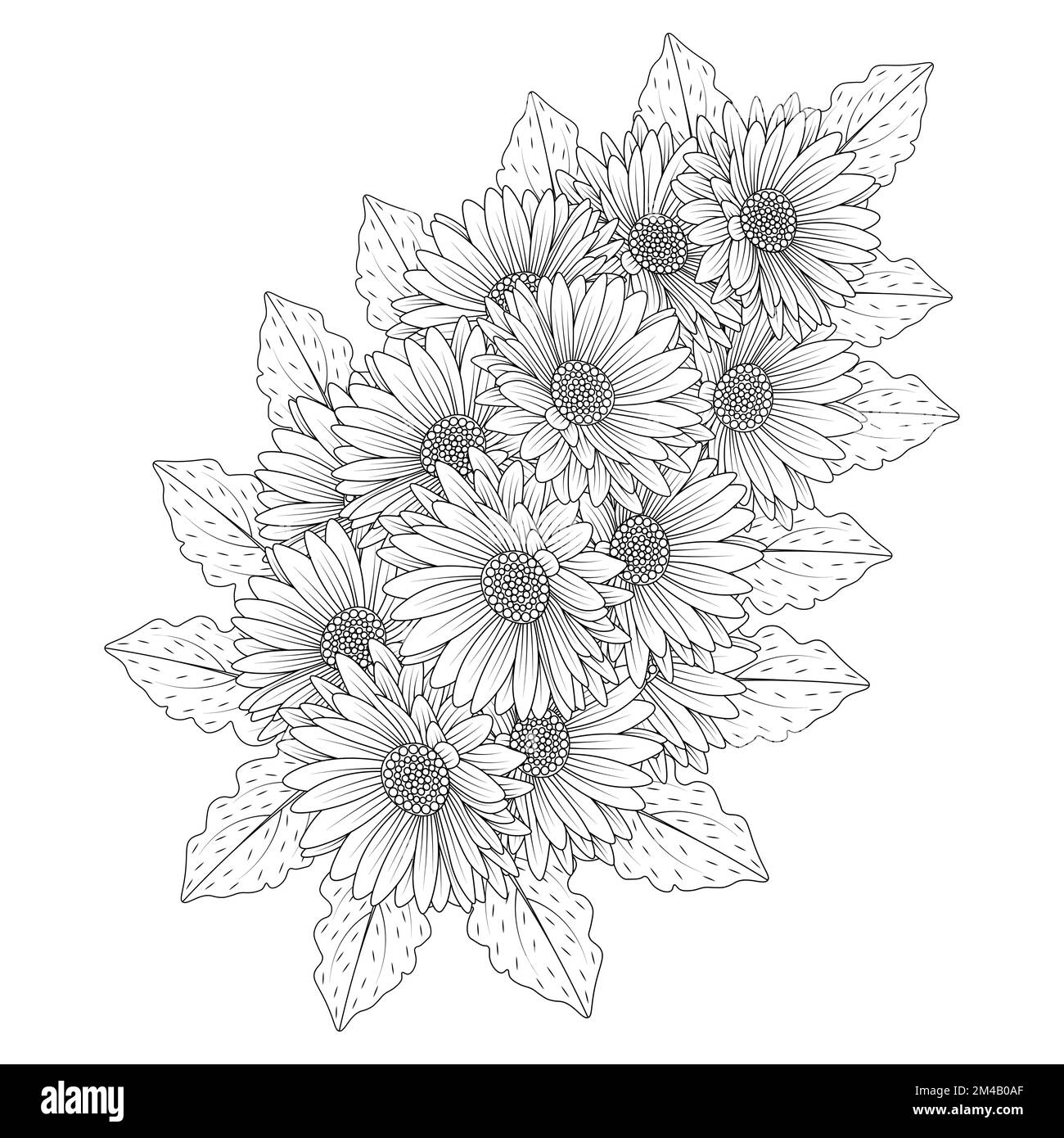 design della pagina per colorare i fiori di camomilla e margherita con grafica vettoriale dettagliata Illustrazione Vettoriale