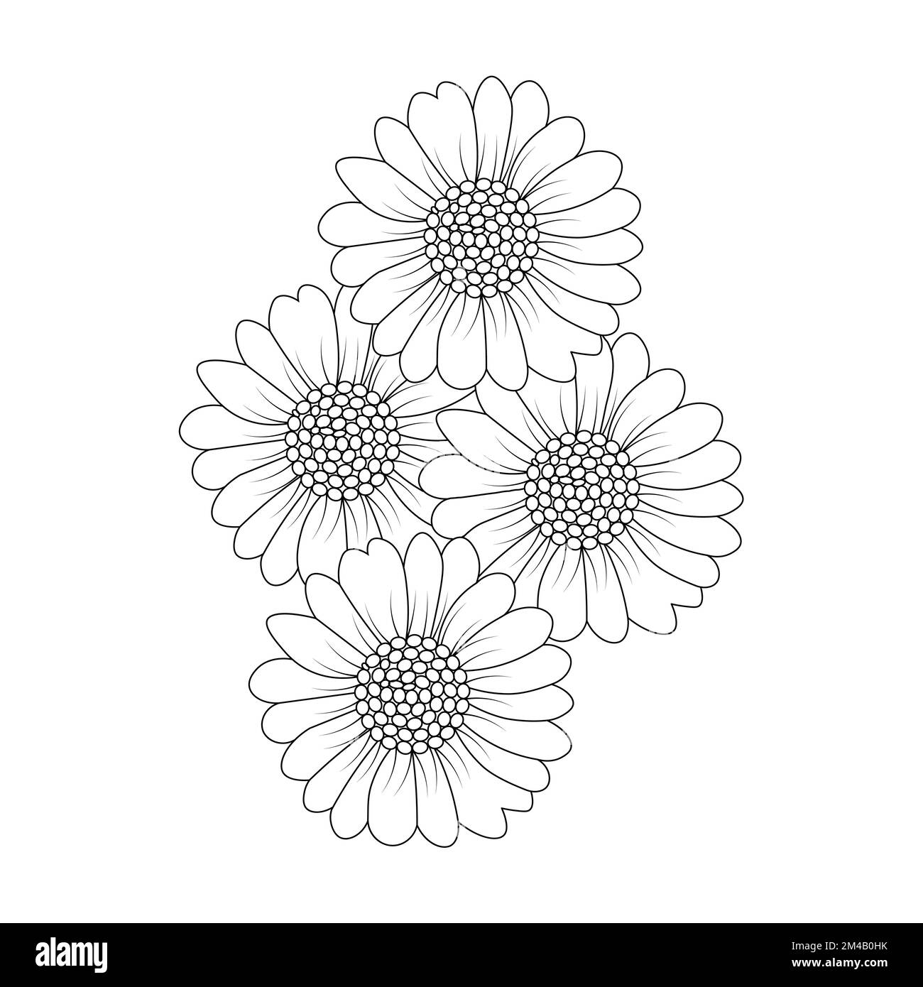 design della pagina per colorare i fiori di camomilla e margherita con grafica vettoriale dettagliata Illustrazione Vettoriale