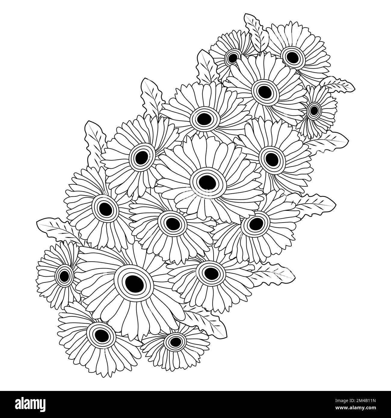 design della pagina per colorare i fiori di camomilla e margherita con grafica vettoriale dettagliata Illustrazione Vettoriale