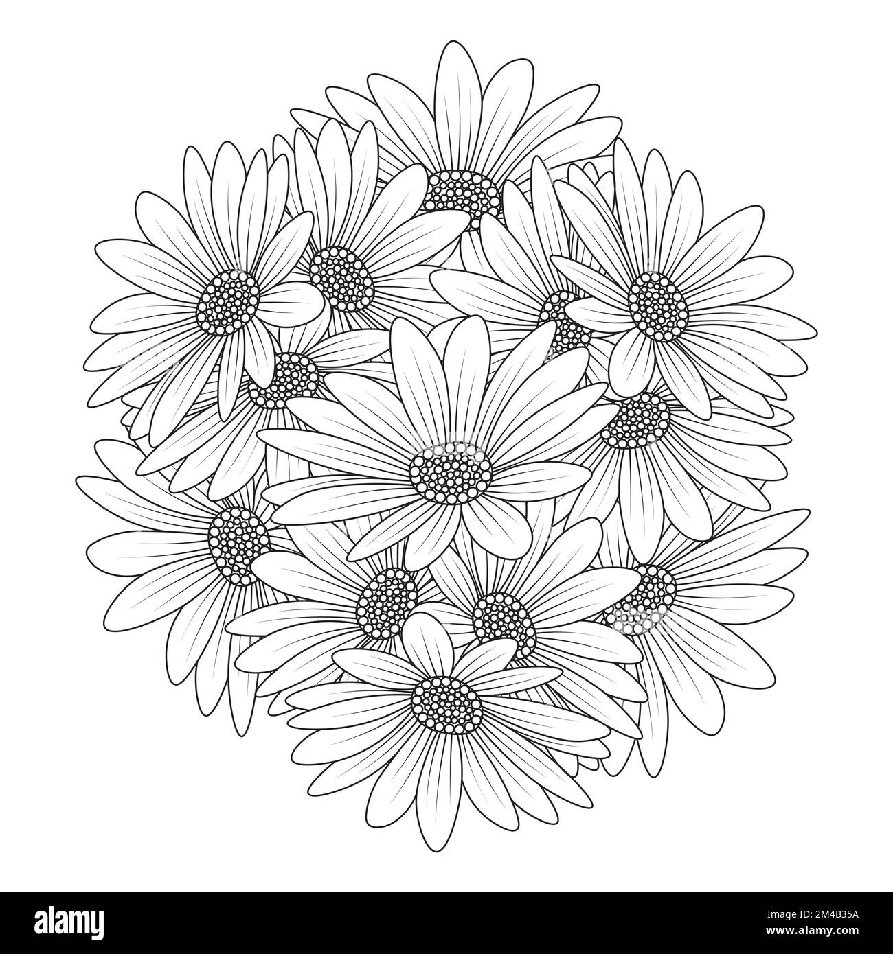 margherite fiore margherite disegno vettoriale di contorno nella pagina dettagliata di colorazione di arte di linea Illustrazione Vettoriale
