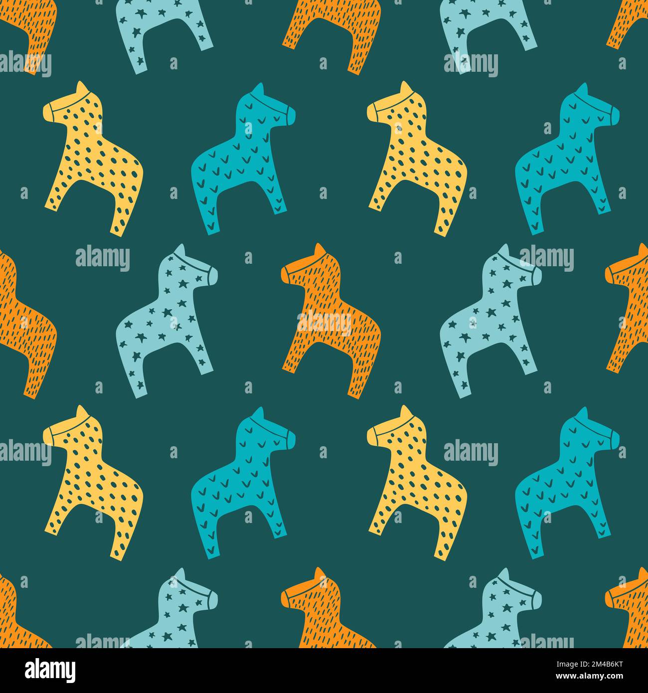 Dala cavalli modello senza cuciture. Cavallo svedese Dalarna scandinavo schizzo minimalistico stile semplice sfondo per le carte turismo correlato kids roba desi Illustrazione Vettoriale