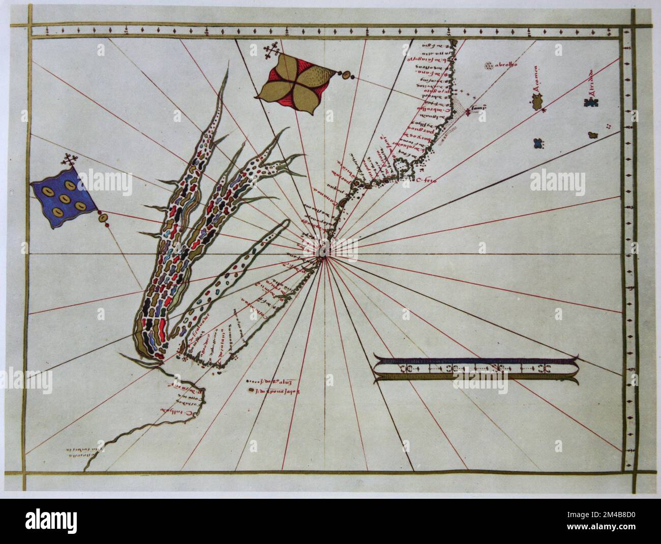 Carta nautica del Sud America dall'Atlante della famiglia Medici by Unknown, 1530-35 Foto Stock